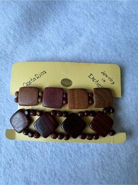 Costa Rica Rosewood Stretch Bracelets Set Of 2 Exotic Wood New On Card